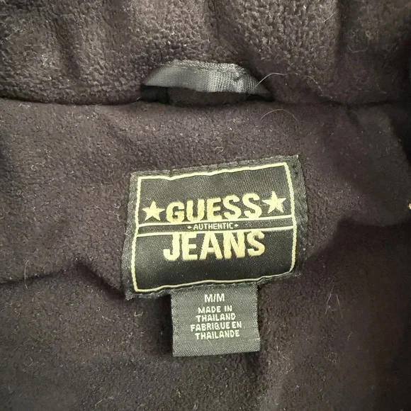 Guess Quilted Cropped Jacket Size M Black Snap Front Puffer Coat Moto ZipPockets - Picture 16 of 16